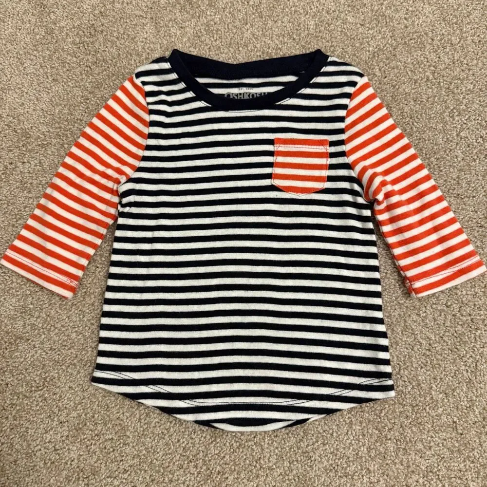 Oshkosh Crew Neck Blue Orange White‎ Striped Shirt Boy's Size 2T